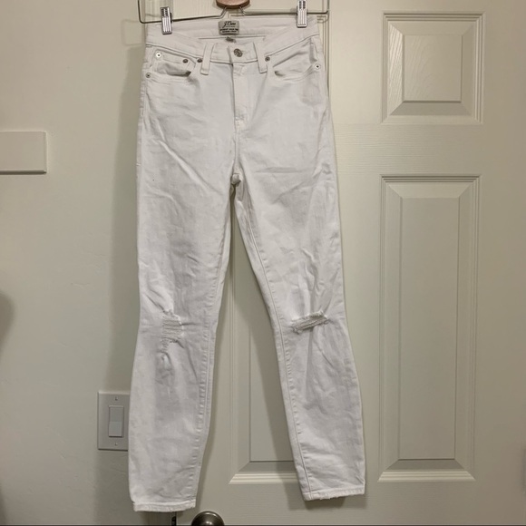 J Crew White Distressed Lookout High Rise Skinny Crop Jeans Size 26 - Picture 2 of 12